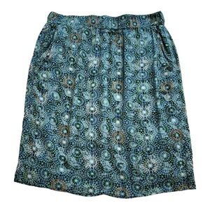 Sandwich Knee Length Blue Green Starburst Design Skirt With Pockets - Size 38